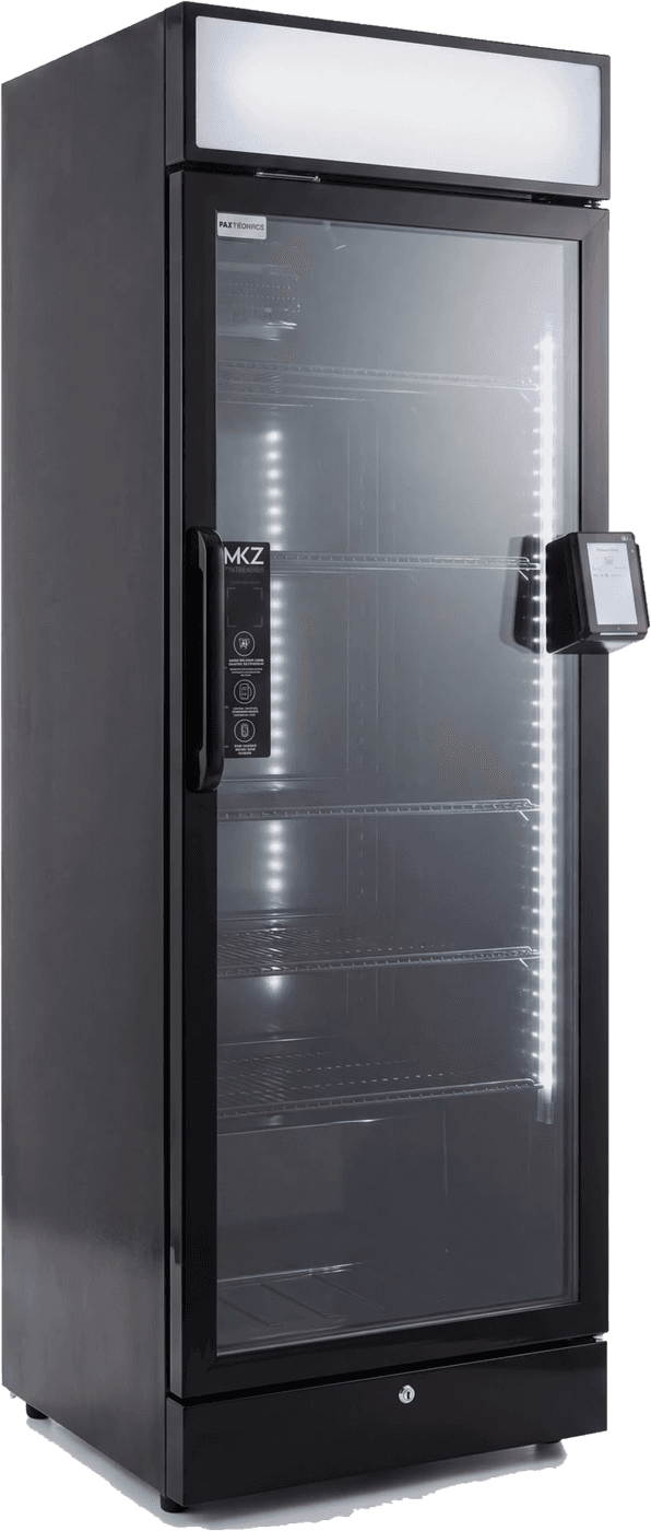 Mirkoz Smart Fridge met glazen deur, LED-verlichting en contactloos betaalsysteem